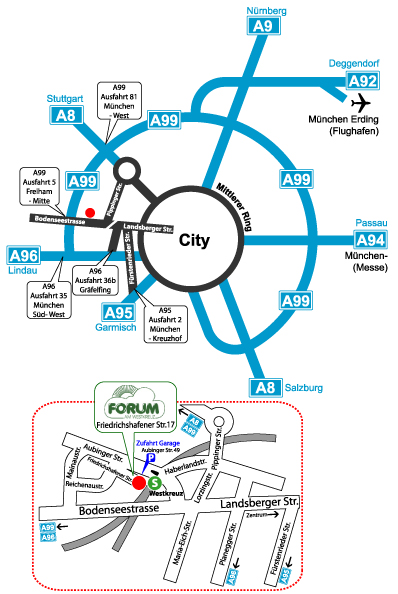 Anfahrtsskizze zum Hotel Apartmenthaus Forum