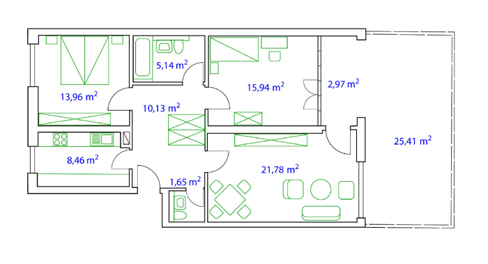 PLAN TERRASSENWOHNUNG - 80+25 qm