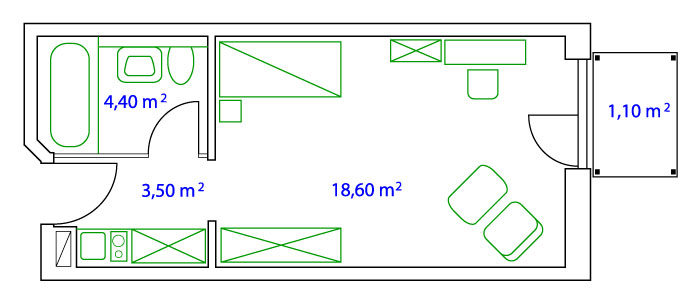 PLAN EINZELAPARTMENT - 27 qm