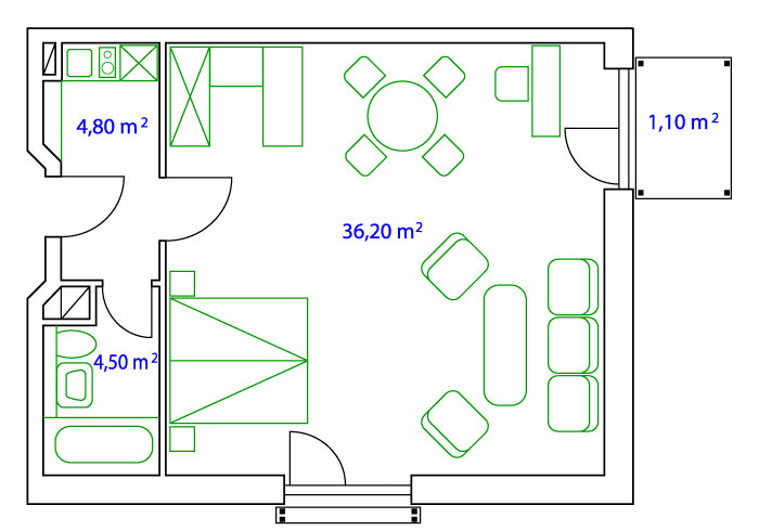 PLAN DOPPELAPARTMENT - 45 qm