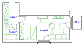 PLAN EINZELAPARTMENT - 35 qm